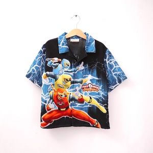 03' POWER RANGERS Ninja Strom kids oversized button-up short sleeve shirts / Siz